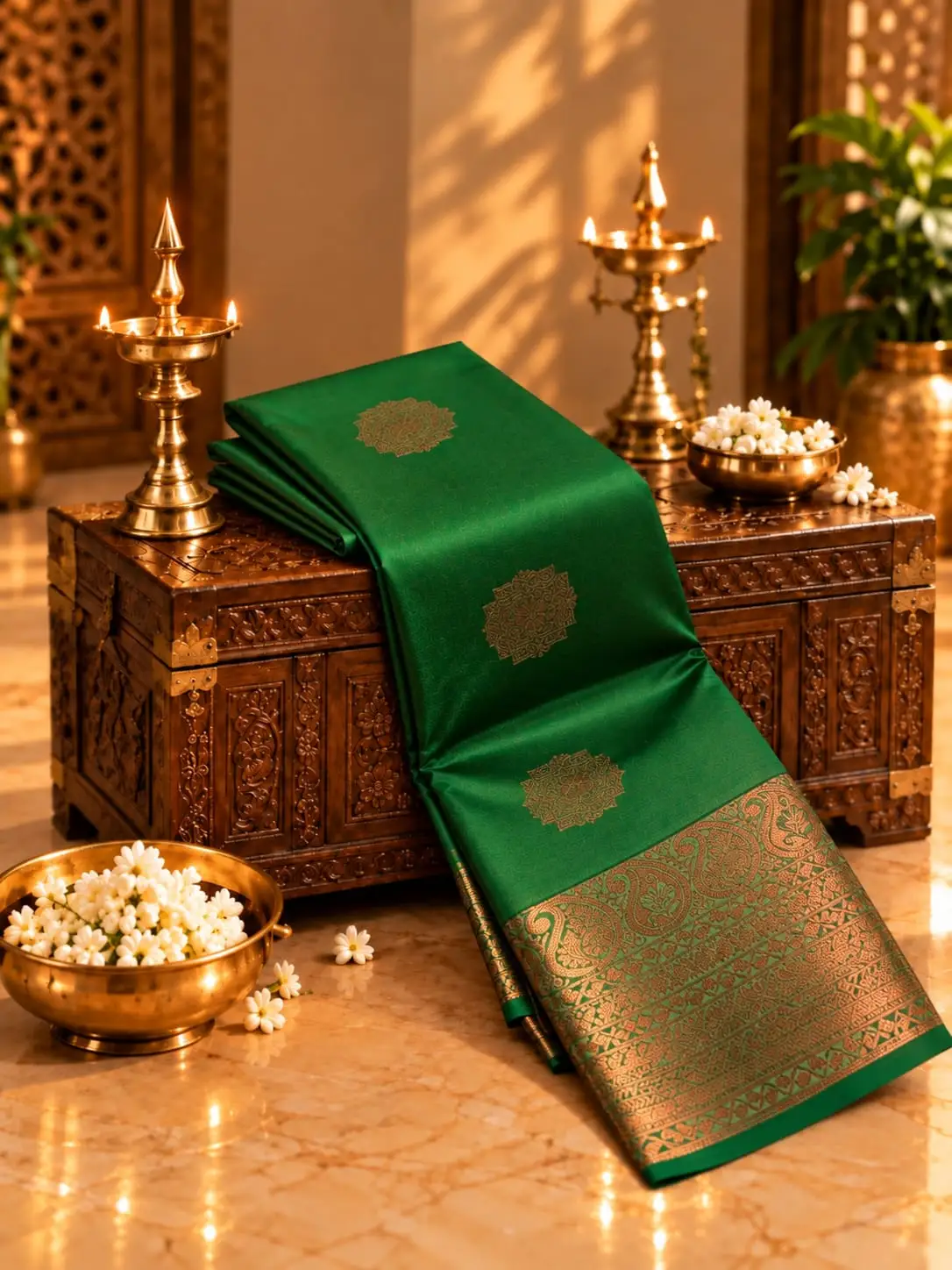 Copper Zari Motif Rich Pallu Soft Silk Saree